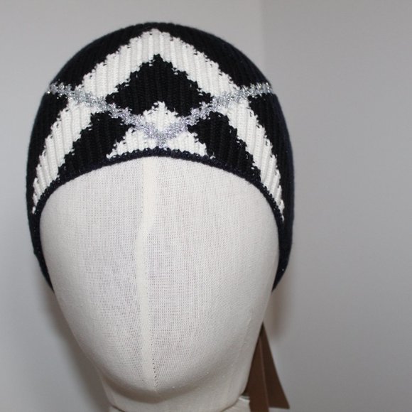 NWT Burberry Chevron Dark Charcoal Blue Knit Beanie Cap Hat O/S 54 61 c… - Picture 2 of 7